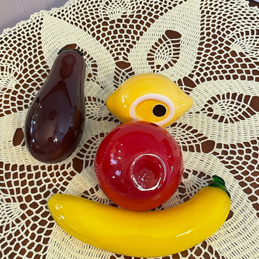 Vintage Indiana Glass Blue Carnival Compote Centerpiece Bowl & Glass Fruit‎ - Picture 4 of 12